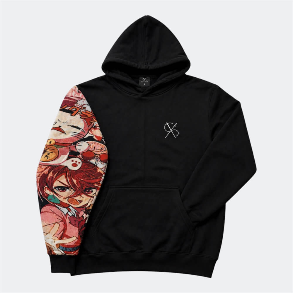 Schwarzer Hoodie mit gewebtem Chaos Energy Motiv
