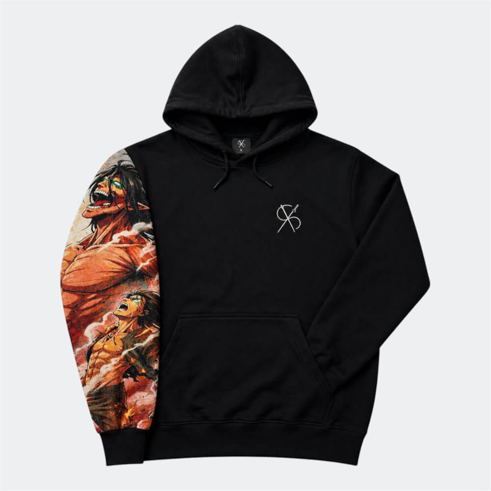 Schwarzer Hoodie mit gewebtem Fury Awakening Motiv