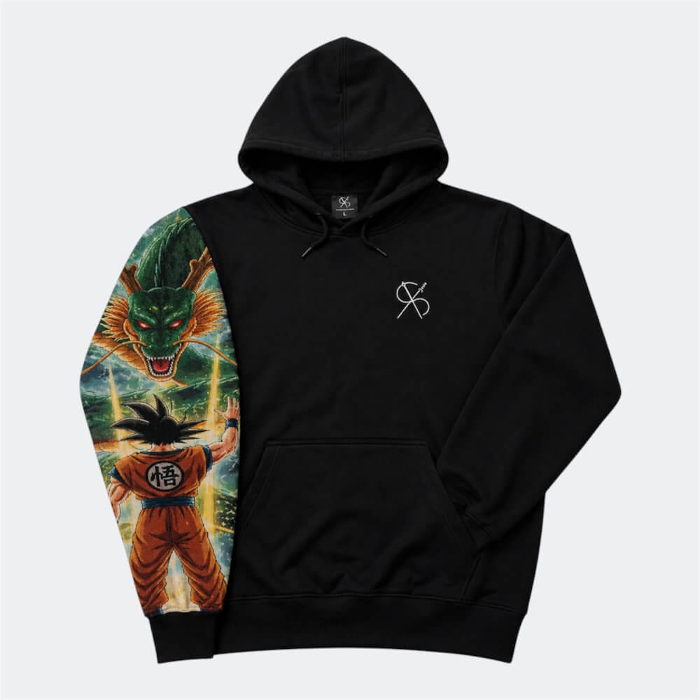 Schwarzer Hoodie mit gewebtem Emerald Dragon Motiv