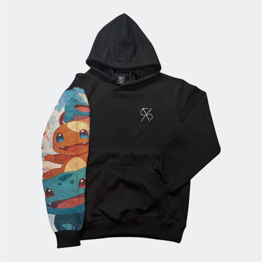 Schwarzer Hoodie mit gewebtem Element Trio Motiv
