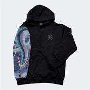 Schwarzer Hoodie mit gewebtem White Spirit Dragon Motiv