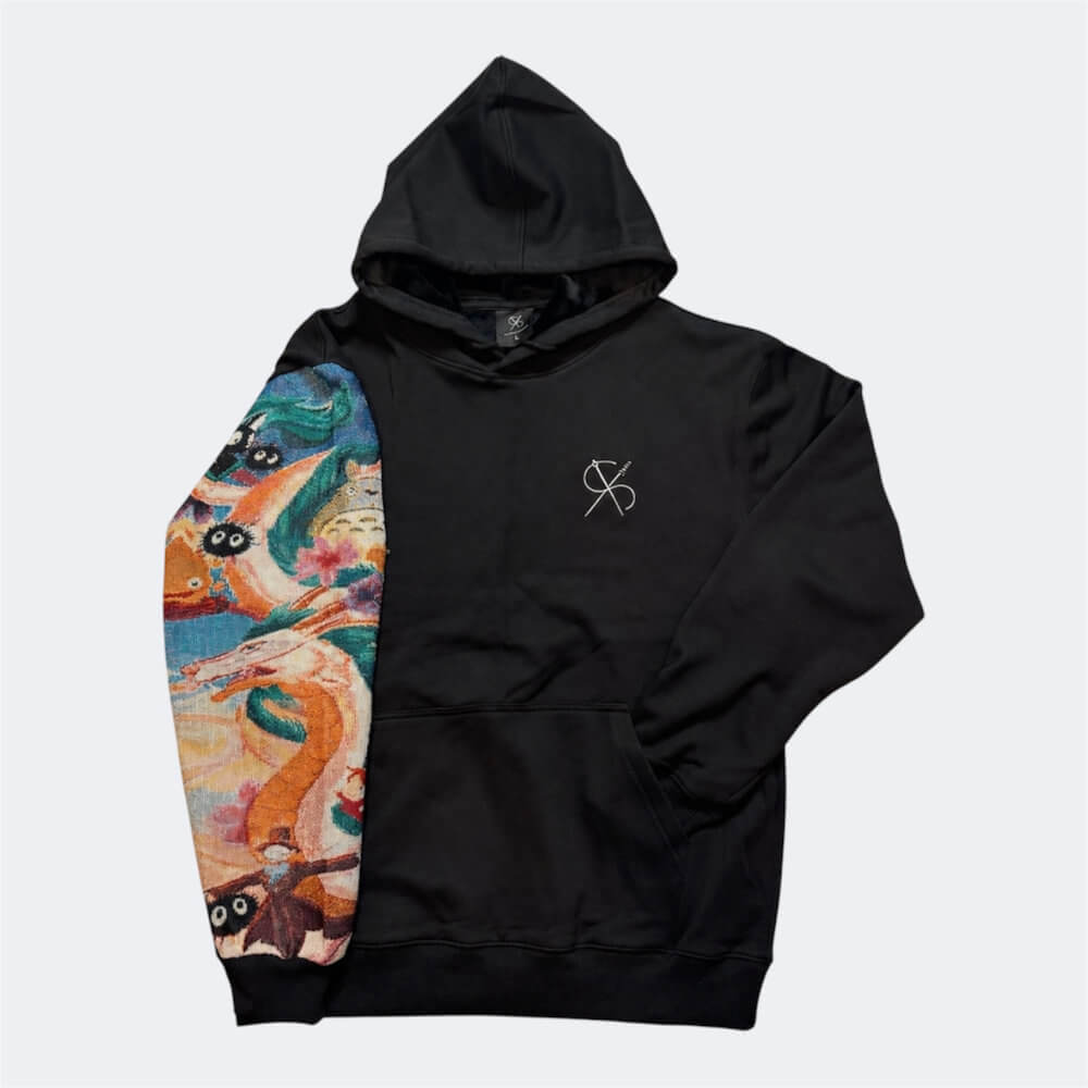 Schwarzer Hoodie mit gewebtem Spirit Garden Motiv