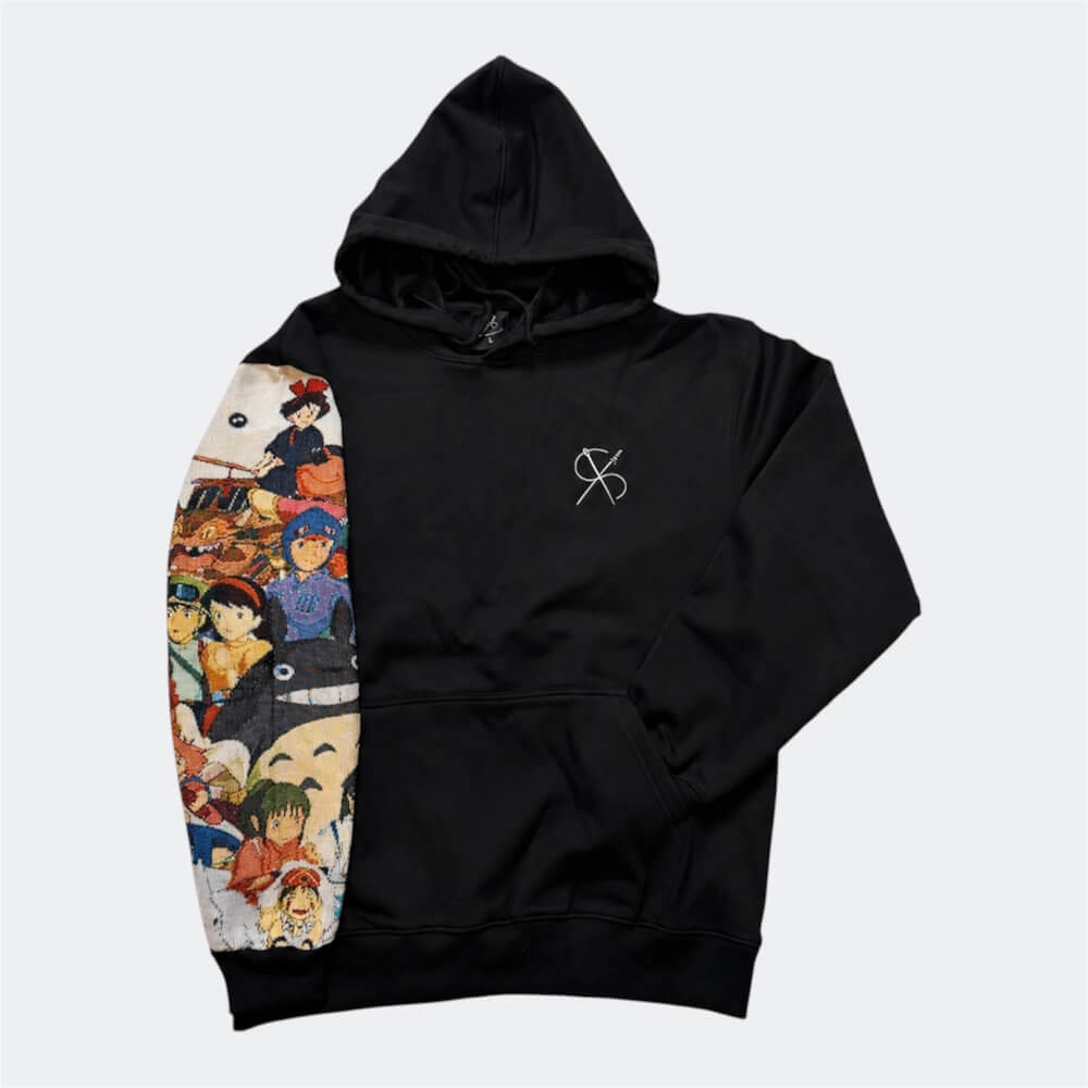 Schwarzer Hoodie mit gewebtem Dream World Fantasie Motiv
